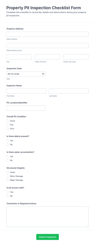 Property Pit Inspection Checklist Form Template