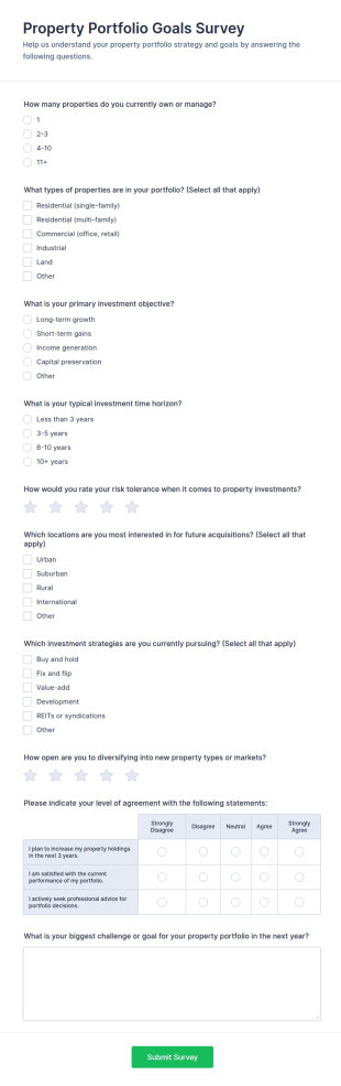 Property Portfolio Goals Survey Form Template
