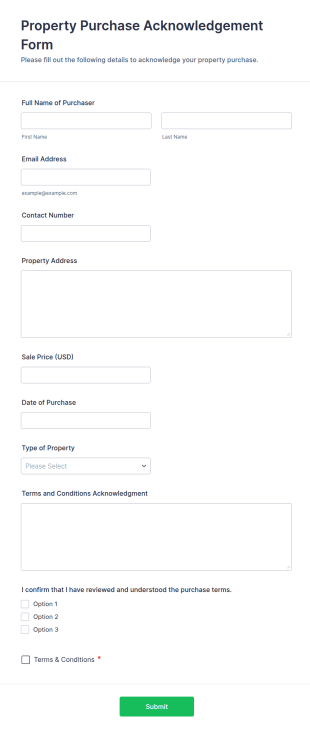 Property Purchase Acknowledgement Form Template