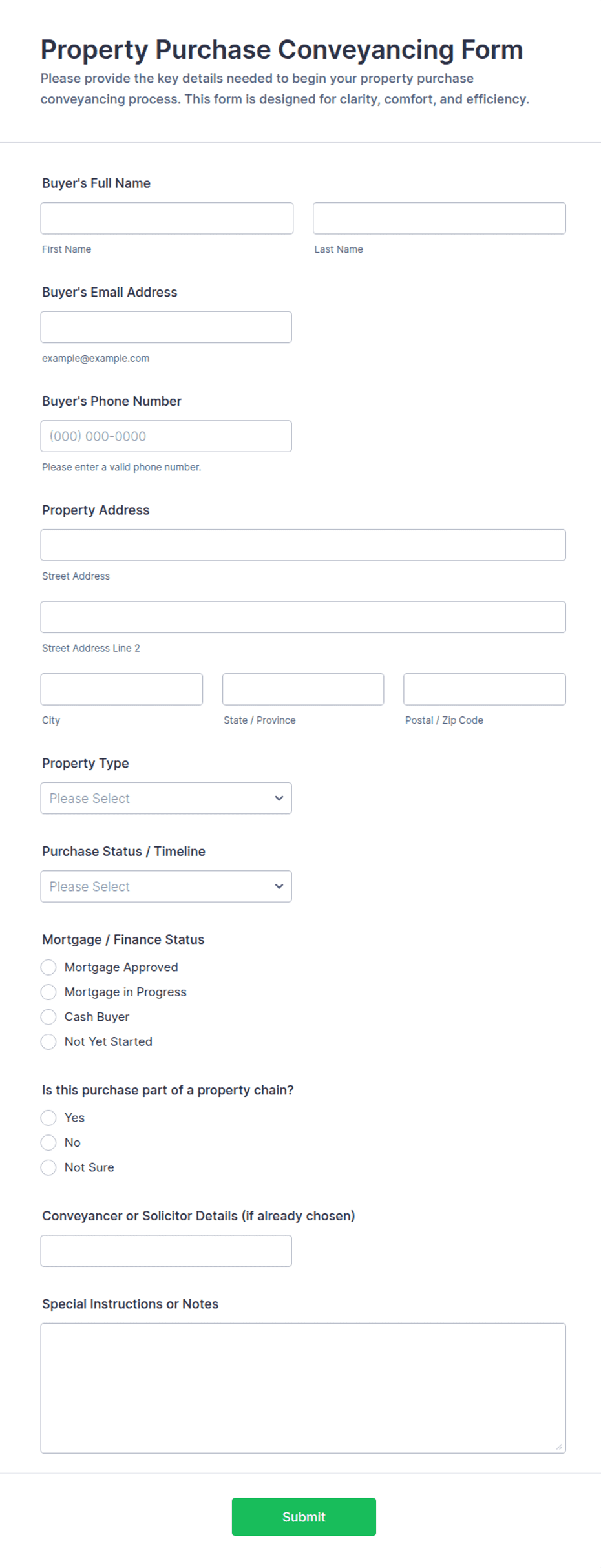 Property Purchase Conveyancing Form Template | Jotform