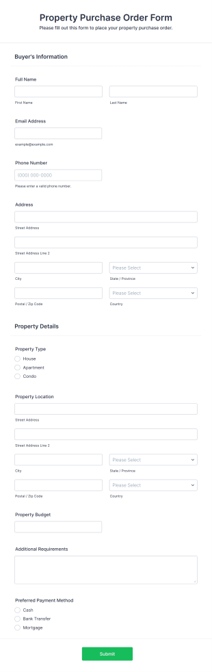 Property Purchase Order Form Template
