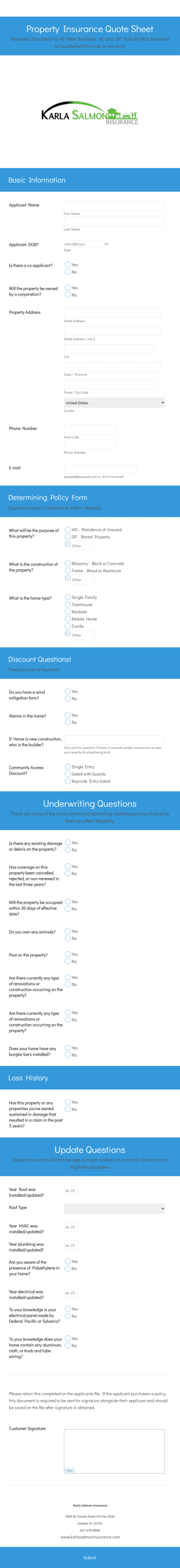 Property Quote Form Template