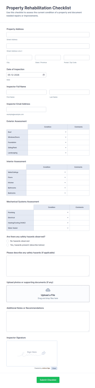 Property Rehabilitation Checklist Form Template