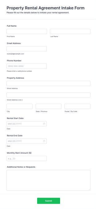 Property Rental Agreement Intake Form Template