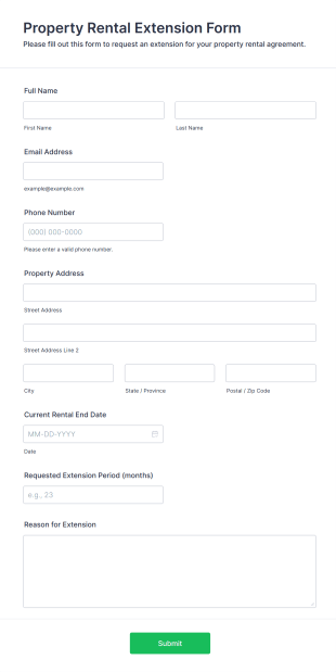 Property Rental Extension Form Form Template