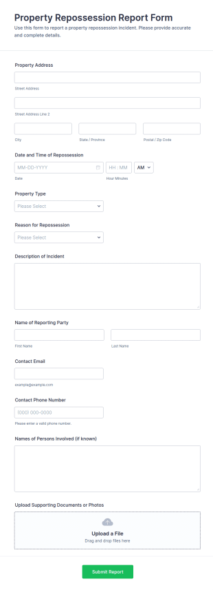 Property Repossession Report Form Template