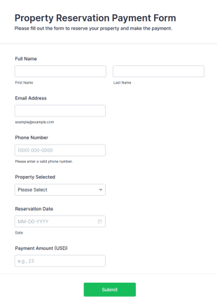 Property Reservation Payment Form Template