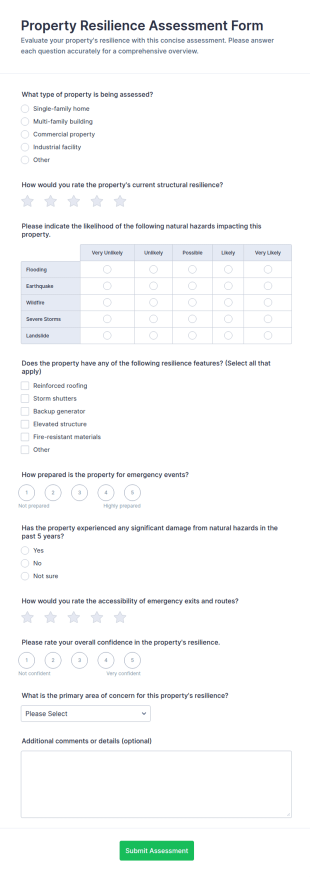 Property Resilience Assessment Questionnaire Form Template
