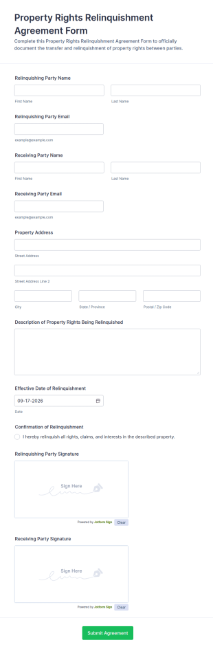 Property Rights Relinquishment Agreement Form Template