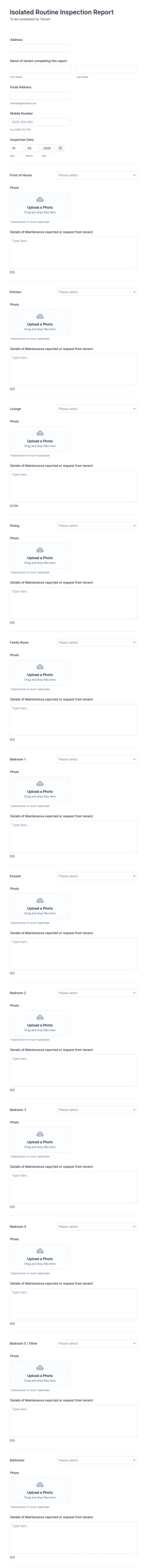 Property Routine Inspection Report Form Template