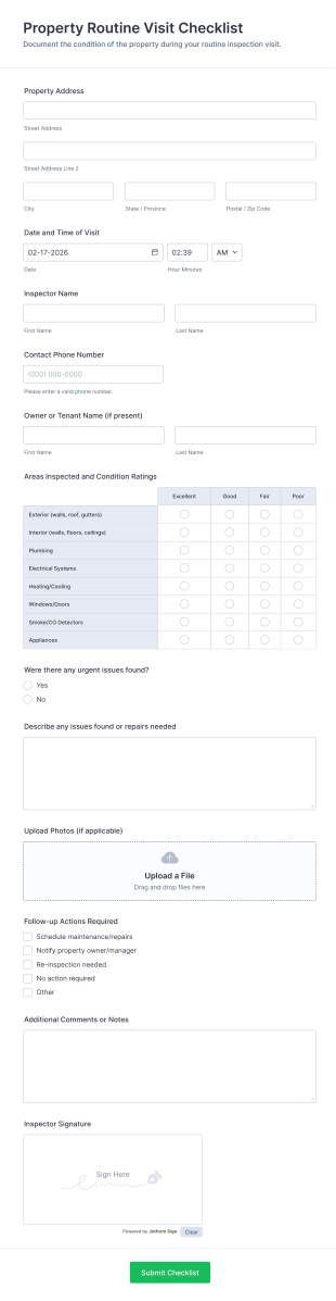 Property Routine Visit Checklist Form Template