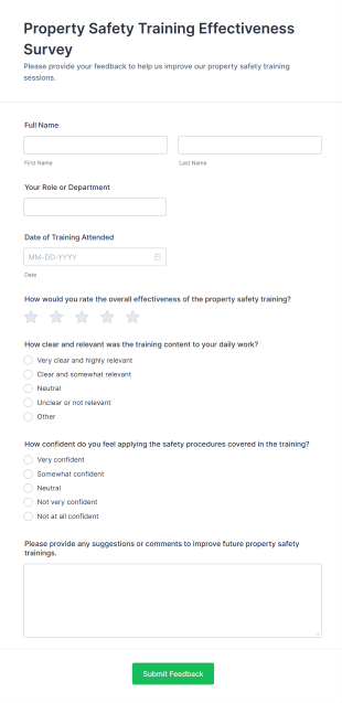 Property Safety Training Effectiveness Survey Form Template