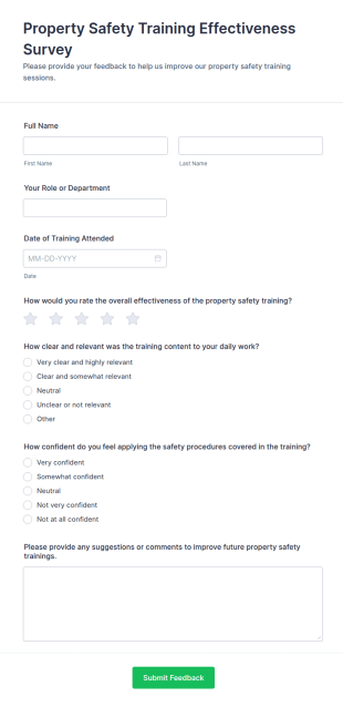Property Safety Training Effectiveness Survey Form Template