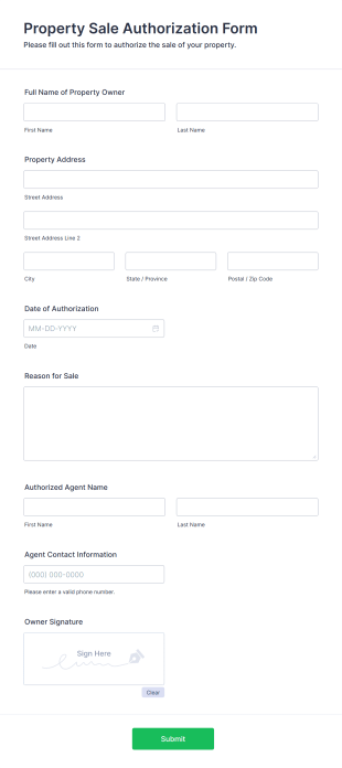 Property Sale Authorization Form Template