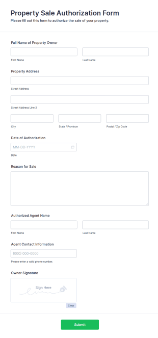 Property Sale Authorization Form Template