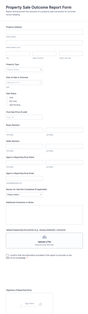 Property Sale Outcome Report Form Template