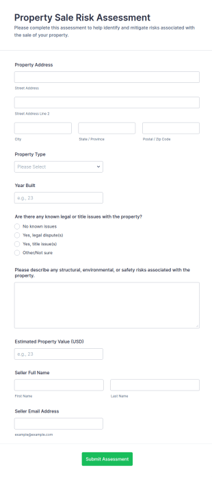 Property Sale Risk Assessment Form Template