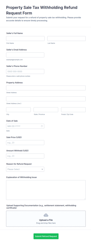 Property Sale Tax Withholding Refund Request Form Template