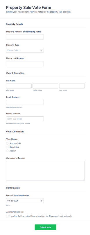 Property Sale Vote Form Template