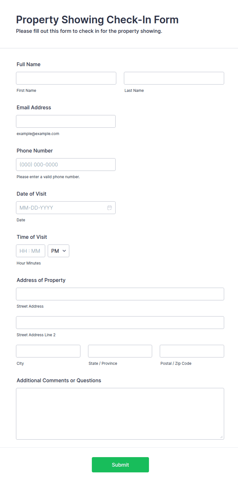 Property Showing Check-In Form Template | Jotform