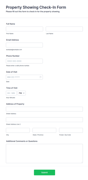 Property Showing Check In Form Template