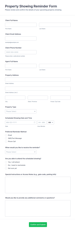 Property Showing Reminder Form Template