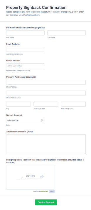 Property Signback Confirmation Form Template
