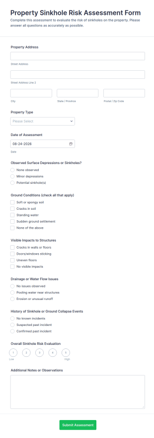 Property Sinkhole Risk Assessment Form Template