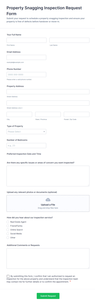 Property Snagging Inspection Request Form Template