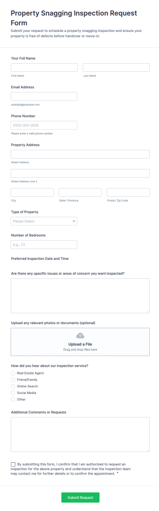 Property Snagging Inspection Request Form Template