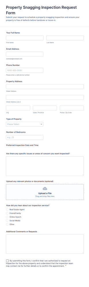 Property Snagging Inspection Request Form Template