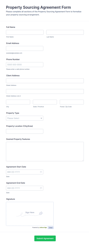 Property Sourcing Agreement Form Template