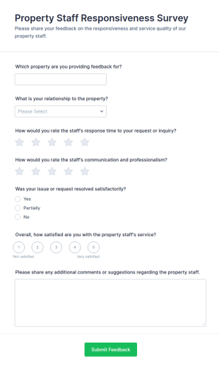 Property Staff Responsiveness Survey Form Template