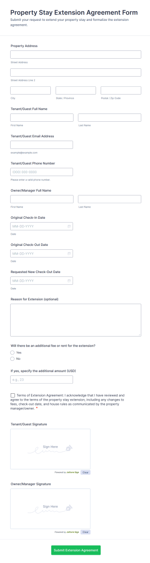 Property Stay Extension Agreement Form Template