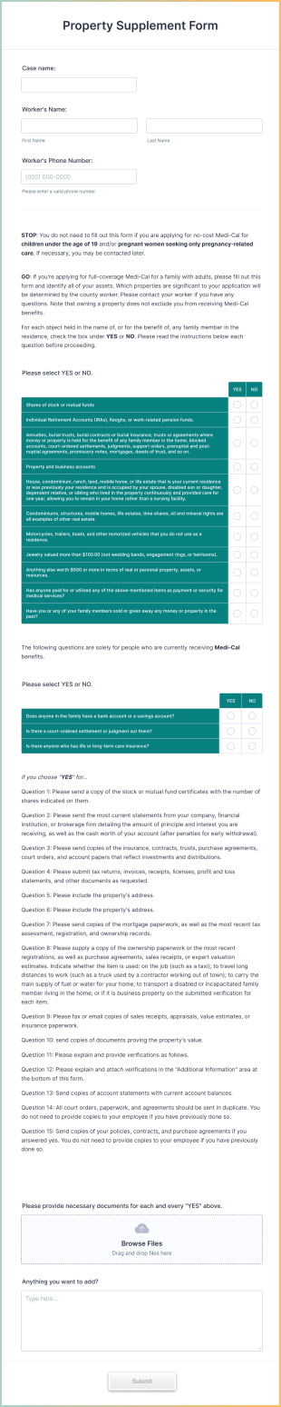Property Supplement Form Template