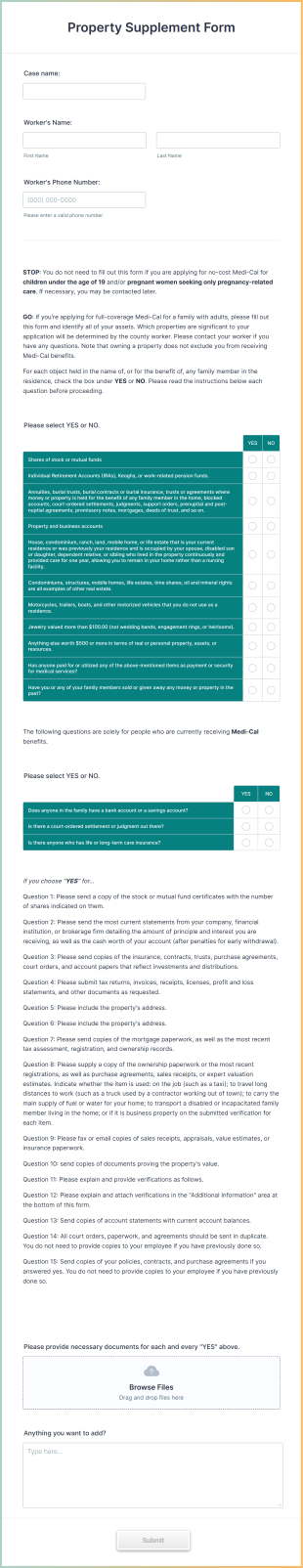 Property Supplement Form Template