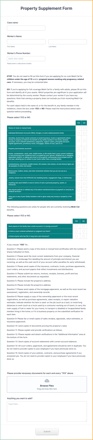 Property Supplement Form Template