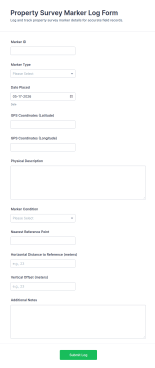 Property Survey Marker Log Form Template