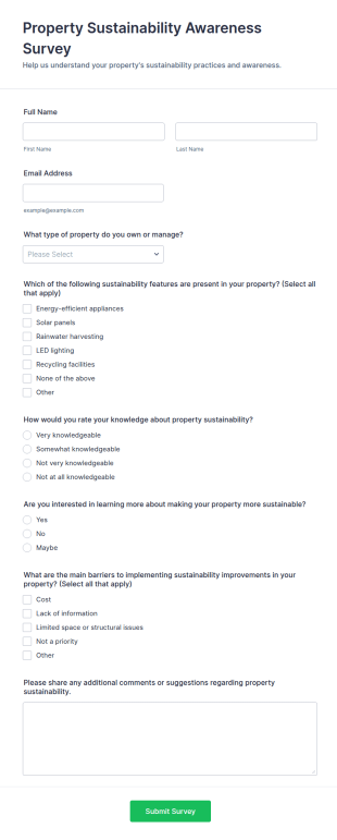 Property Sustainability Awareness Survey Form Template