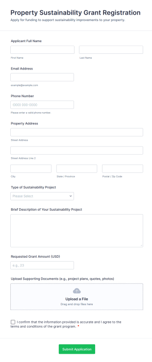 Property Sustainability Grant Registration Form Template