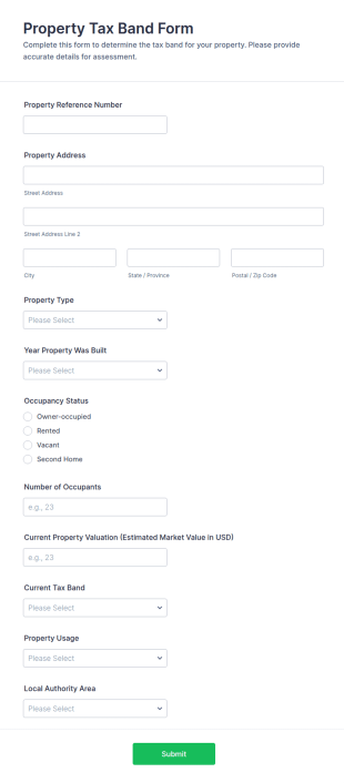 Property Tax Band Form Template