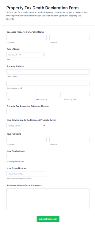 Property Tax Death Declaration Form Template