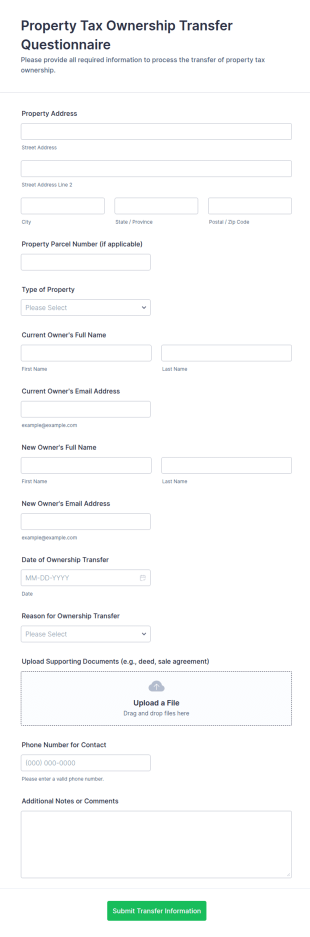 Property Tax Ownership Transfer Questionnaire Form Template
