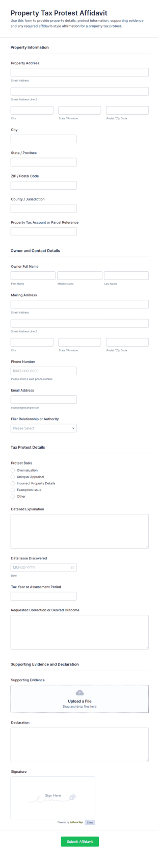 Property Tax Protest Affidavit Form Template