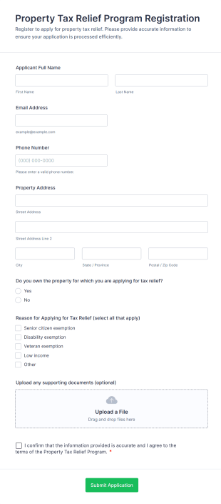 Property Tax Relief Program Registration Form Template
