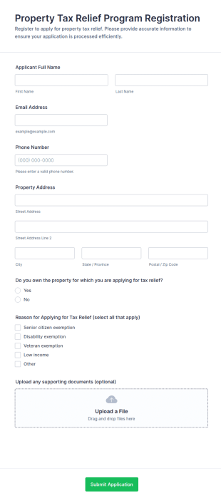 Property Tax Relief Program Registration Form Template