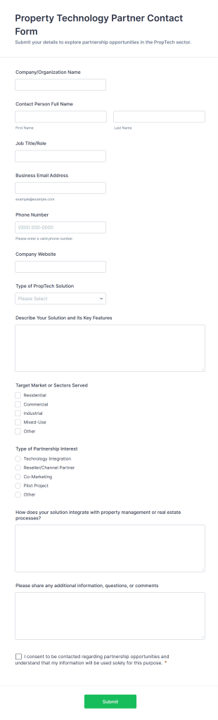 Property Technology Partner Contact Form Template