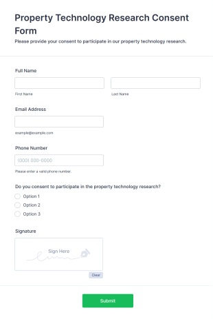 Property Technology Research Consent Form Form Template