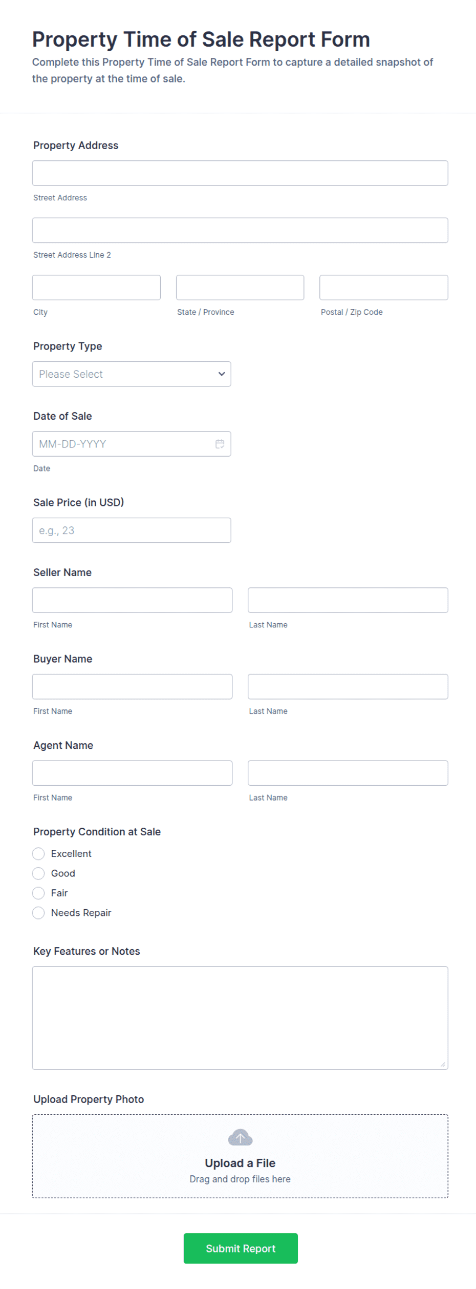Mircrosoft Forms Report Examples Property Time of Sale Report Form Template | Jotform