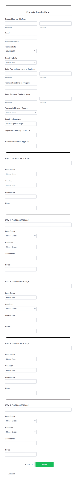 Property Transfer Form Template